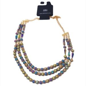 Area Stars Womens Blue Purple Iridescent Beaded Multi Stranded 16" Necklace New